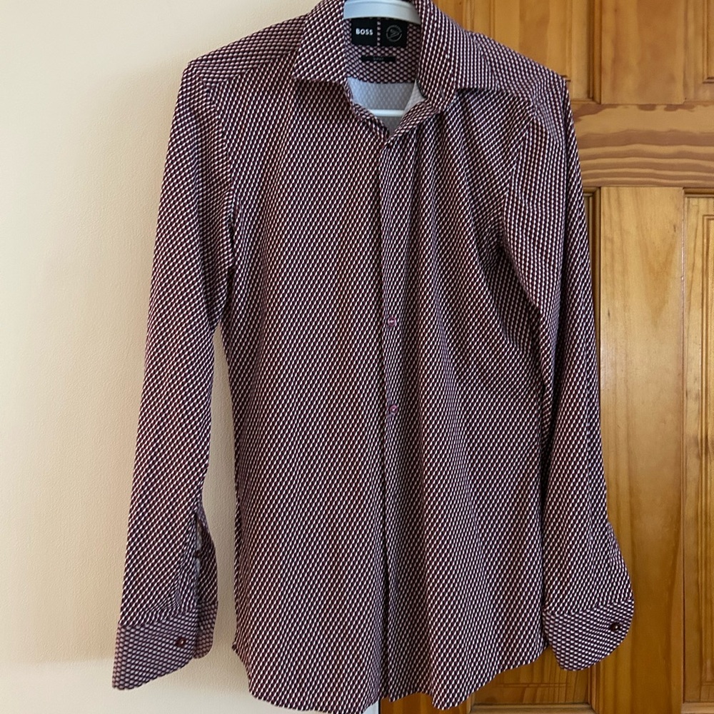 BOSS Men's Red Checkered Shirt Slim Fit